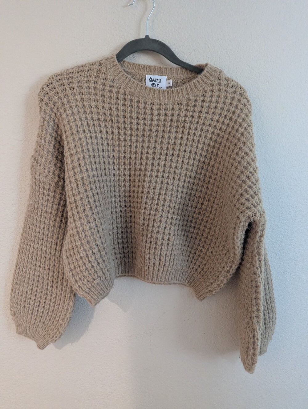 Princess Polly Beige Waffle Knit Crewneck Sweater